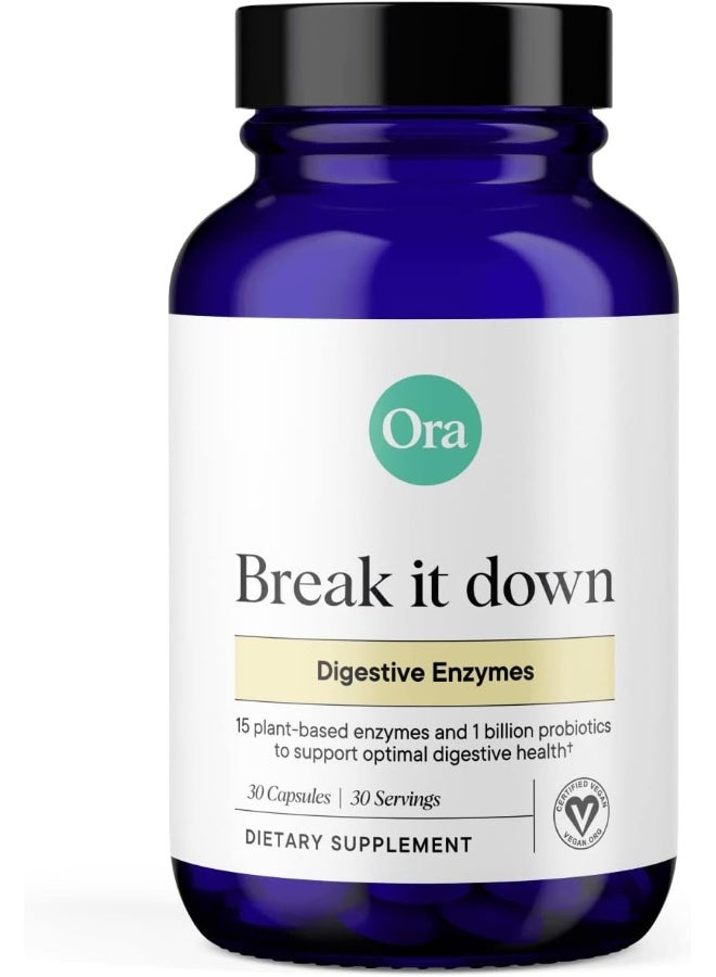 Ora Organic Multi-Enzyme Supplement - Vegan, Gluten Free Enzymes for Digestion with Probiotics for Gut Health, Bloating, Constipation and Gas Relief - 30 Easy to Swallow Capsules - Image 1